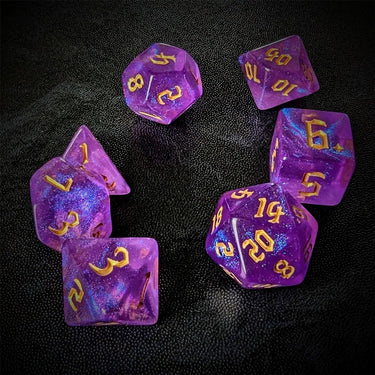 Glitter in Purple Acrylic - 7pcs RPG Full Dice Set Scatter